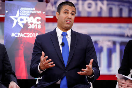 Chairman of the Federal Communications Commission Ajit Pai speaks at the Conservative Political Action Conference (CPAC) at National Harbor, Maryland, U.S., February 23, 2018. REUTERS/Joshua Roberts