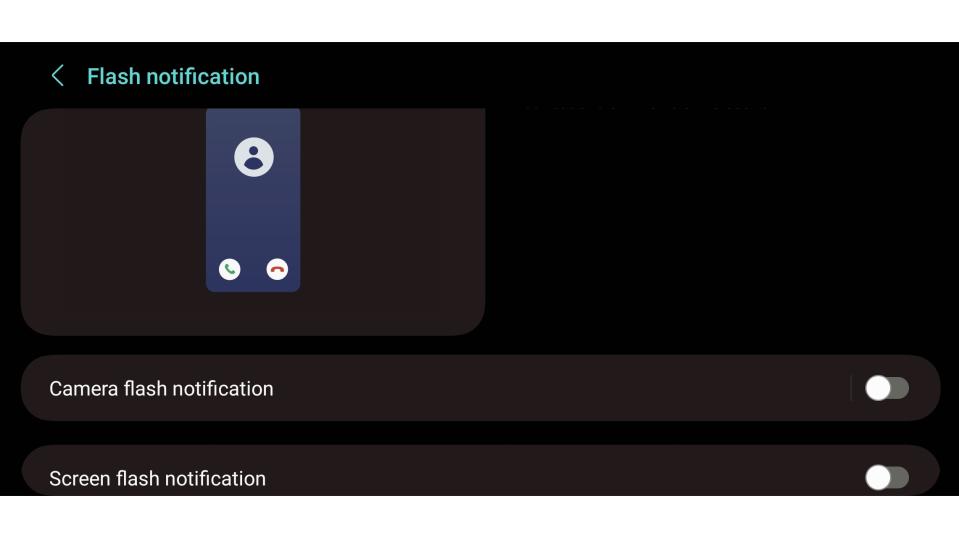 Flash notification settings on a Samsung phone