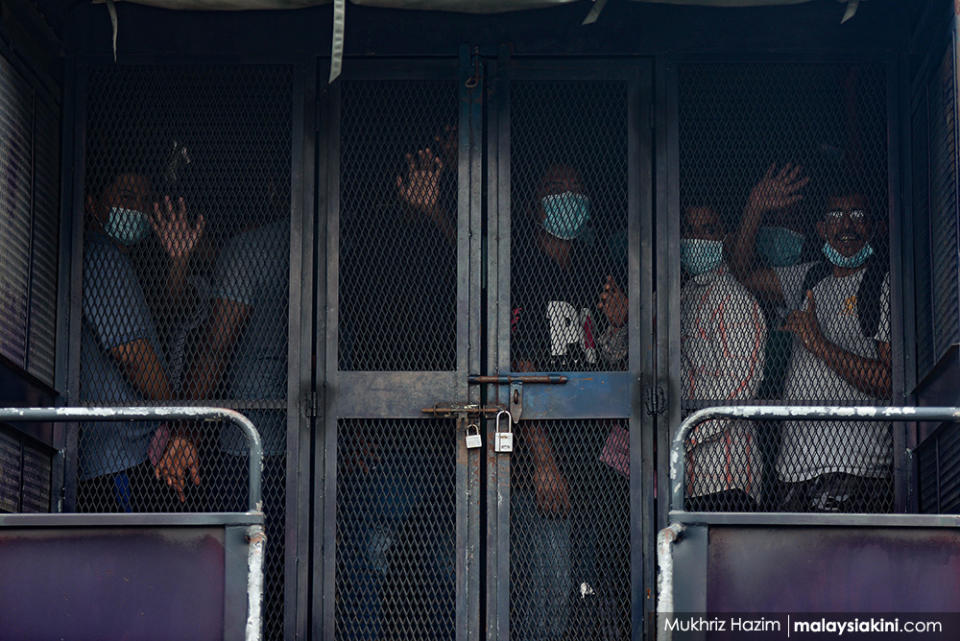 Around 200 undocumented migrants were detained following an Immigration Department operation at the areas around Petaling Jaya Old Town under the enhanced MCO on May 20, 2020.