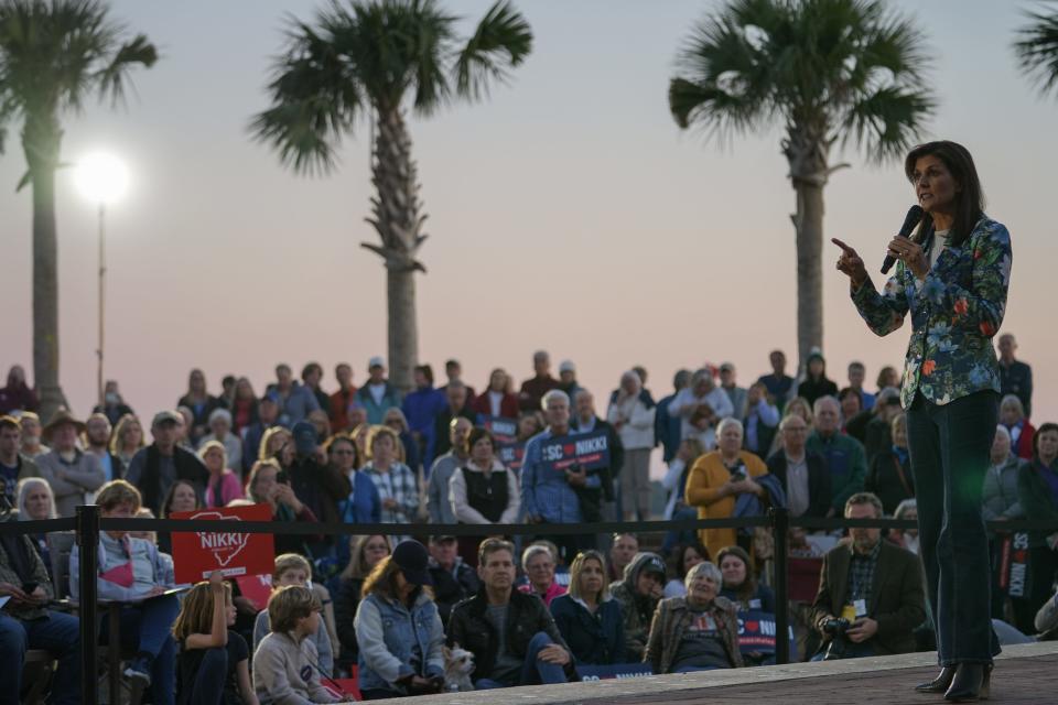 Feb 21, 2024; Beaufort, SC, USA; Republican presidential candidate and former UN Ambassador Nikki Haley campaigns in Beaufort, S.C. Mandatory Credit: Megan Smith-USA TODAY ORG XMIT: USAT-751502 (Via OlyDrop)