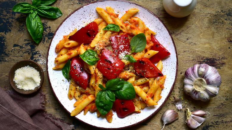 Penne pasta with bell peppers