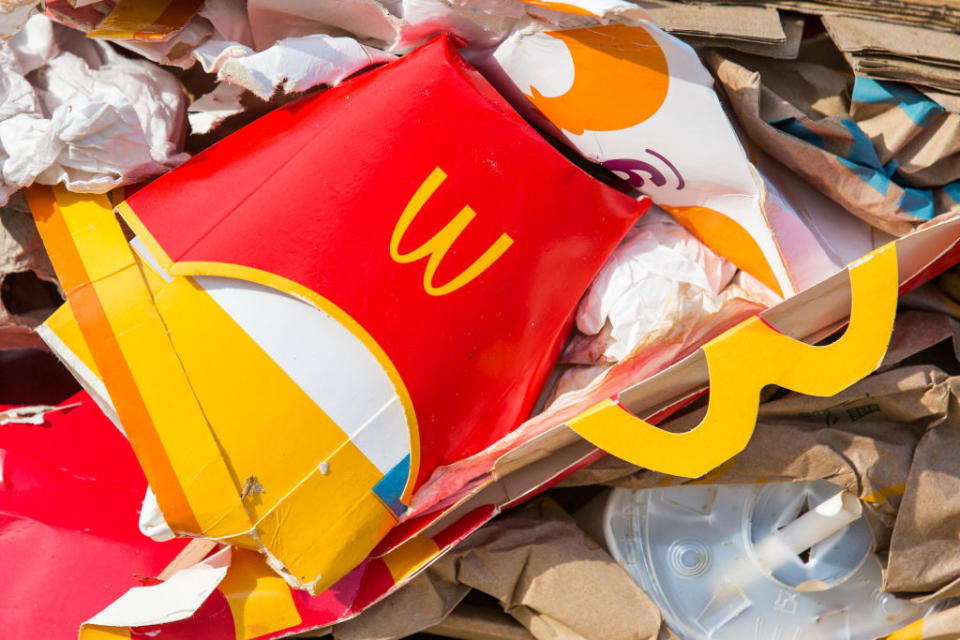 Discarded McDonald's packaging among other trash