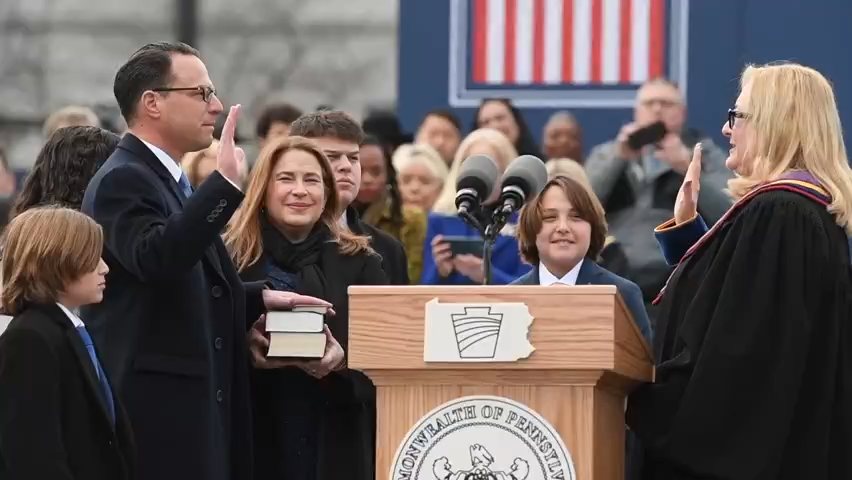 Gov. Josh Shapiro is sworn in at the state Capitol on Jan. 17, 2023.