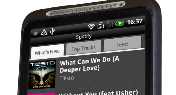 The internet music site Spotify on an HTC smartphone