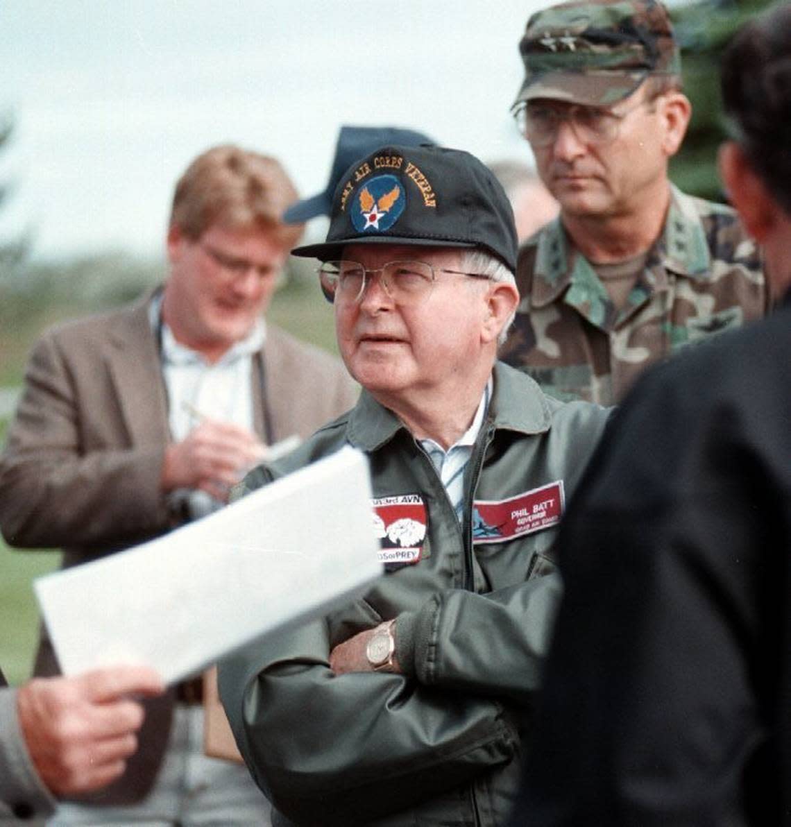 Boise State guard Kade Rice The Idaho Statesman: Gov. Phil Batt listens Sunday to officials in Roberts after flying with Major Gen. John Kane, back right, to assess damages. Kim Hughes/Idaho Statesman