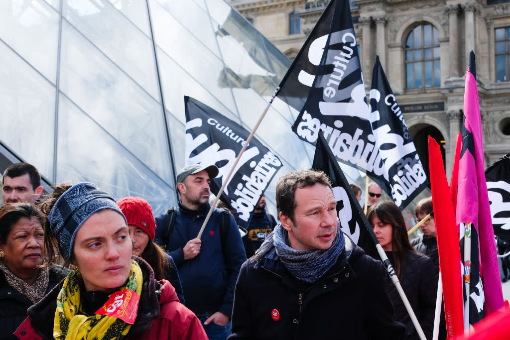 Striking Employees Block The Opening Of The Louvre Museum