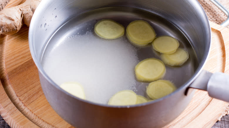 ginger cooking in sauce pan