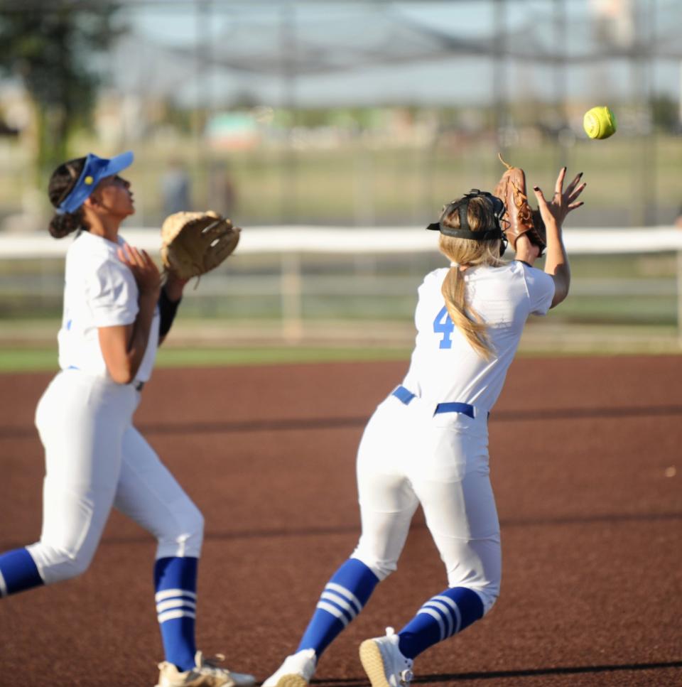 Stamford's Shandlee Mueller prepares to catch a pop fly against Coleman on May 5.