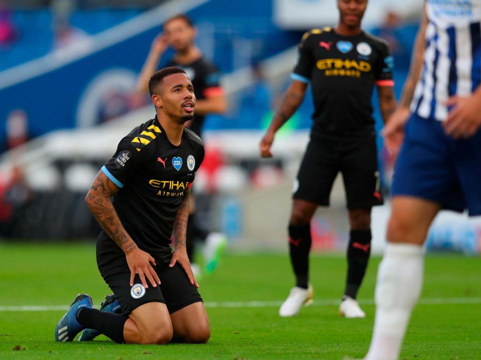 Gabriel Jesus reacts after a missed opportunity: EPA