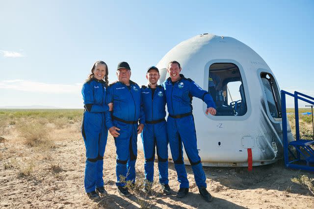 ABACA/Shutterstock William Shatner with the crew of NS-18 in October 2021 shortly after his trip to space.