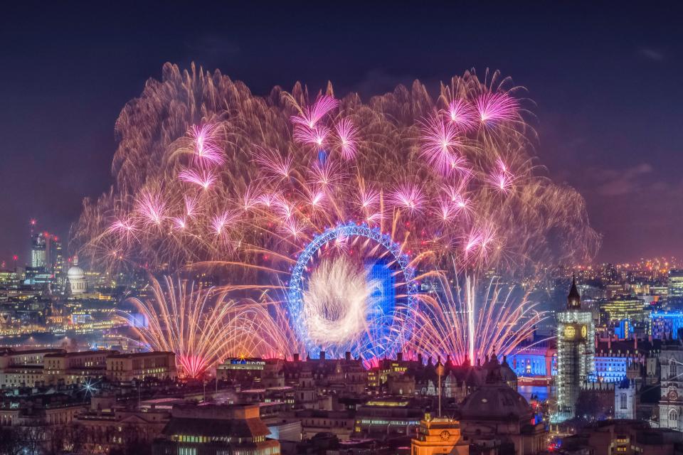 London’s skyline lit up during last year’s celebrations (iStock/Getty)