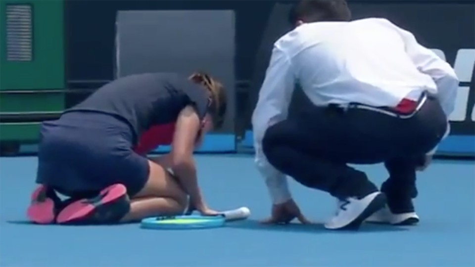 Dalila Jakupovic, pictured here after collapsing at the Australian Open.