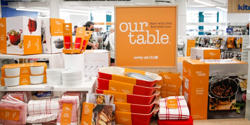 a display of Our Table products