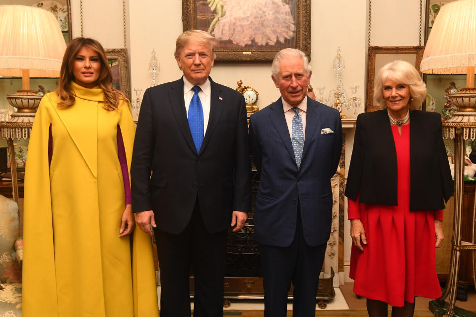 The Prince of Wales and the Duchess of Cornwall meets US President Donald Trump and wife Melania at Clarence House, central London, as Nato leaders gather to mark 70 years of the alliance.