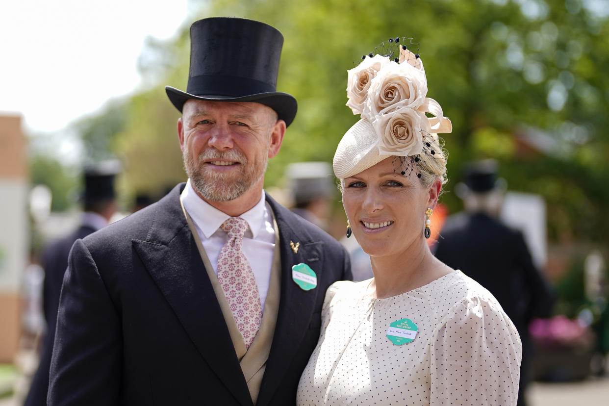 ASCOT, ENGLAND - JUNE 15: Zara Tindall arrives with husband Mike on day one of the Royal Ascot meeting at Ascot Racecourse on June 15, 2021 in Ascot, England. A total of twelve thousand racegoers made up of owners and the public are permitted to attend the meeting due to it being an Events Research Programme (ERP) set up by the Government due to the Coronavirus pandemic. (Photo by Alan Crowhurst/Getty Images)