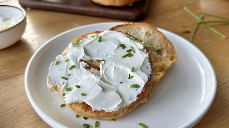 Asiago bagel with cream cheese and chive