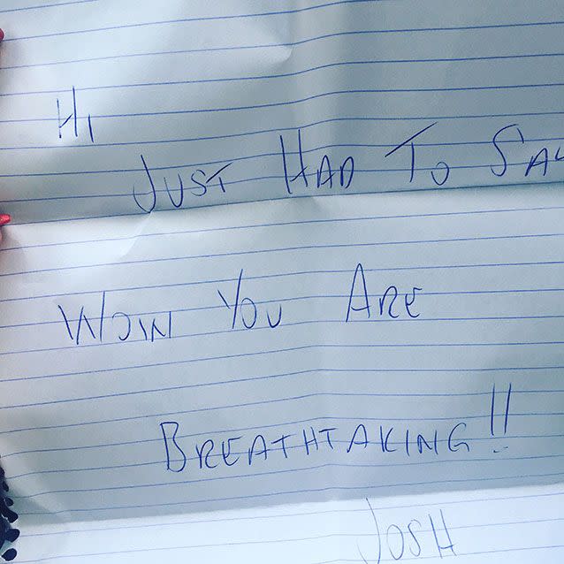 A Brisbane single mum returned to her car to find this note left on her windscreen from a mystery man on Valentine's Day. Picture: Aleasha Bliss/Facebook