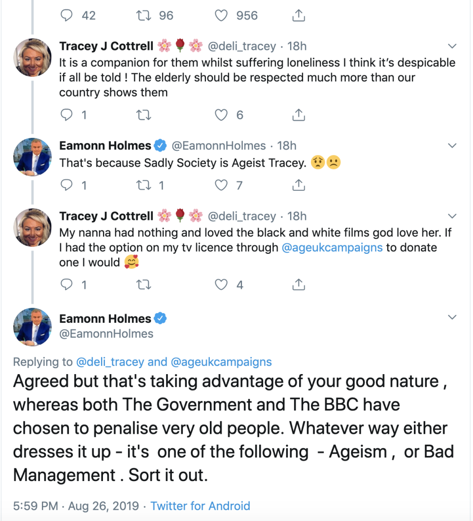 Eamonn Holmes received support from fans on Twitter for keeping the discussion of loneliness and TV license fees alive (Twitter/Eamonn Holmes)