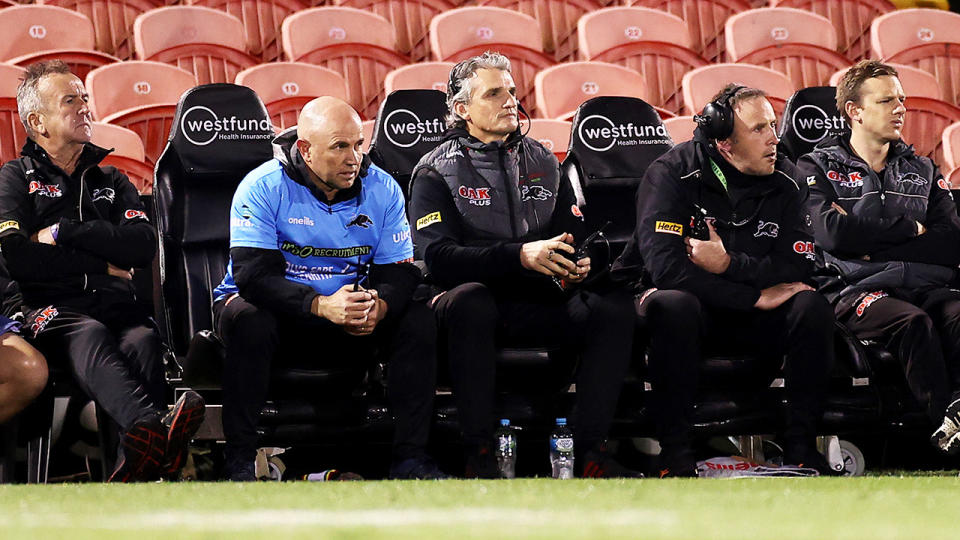 Hayden Knowles, pictured here on the bench during Penrith's clash with the Eels.