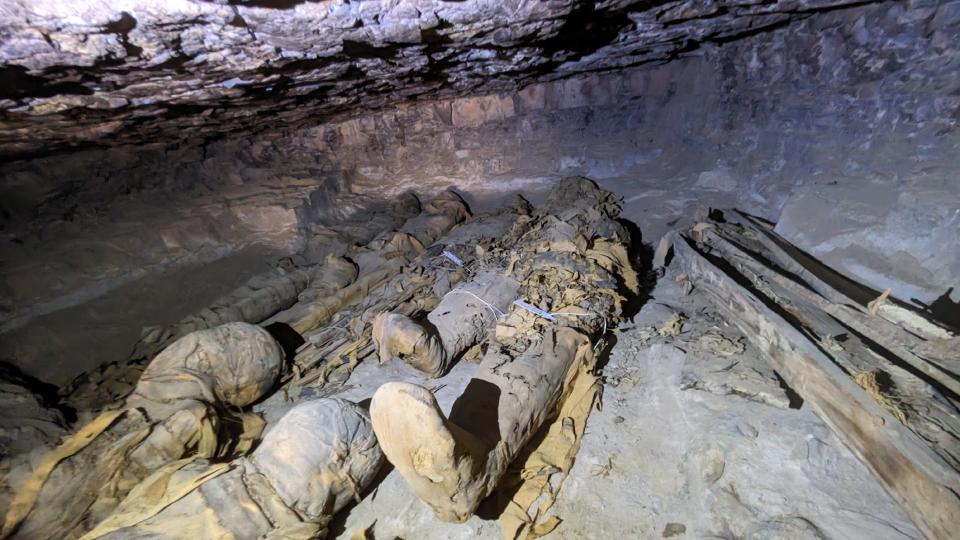 Mummies in a tomb in Aswan, Egypt