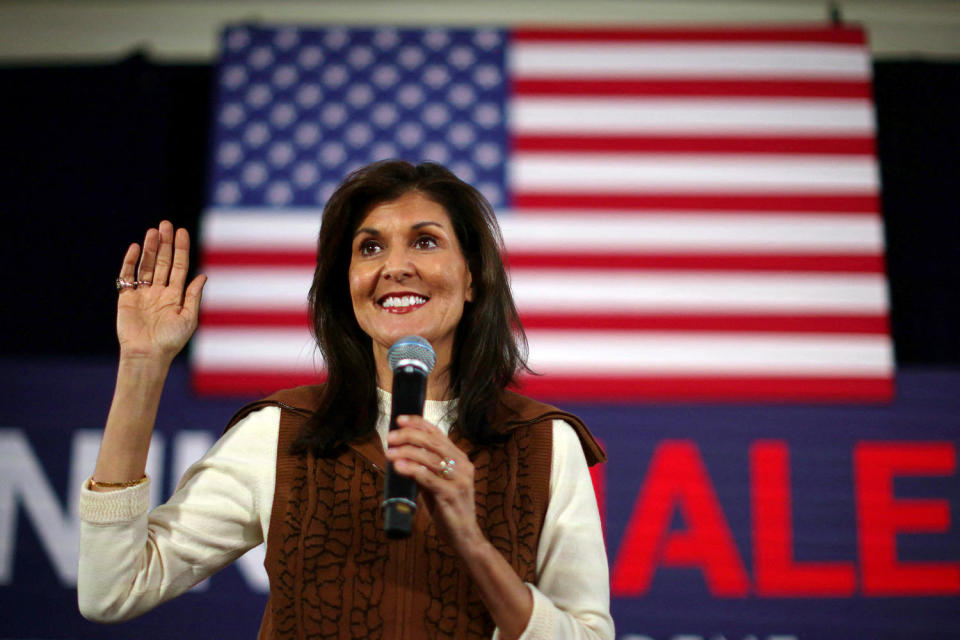 Nikki Haley at a campaign town hall in Atkinson, N.H. (Brian Snyder / Reuters)