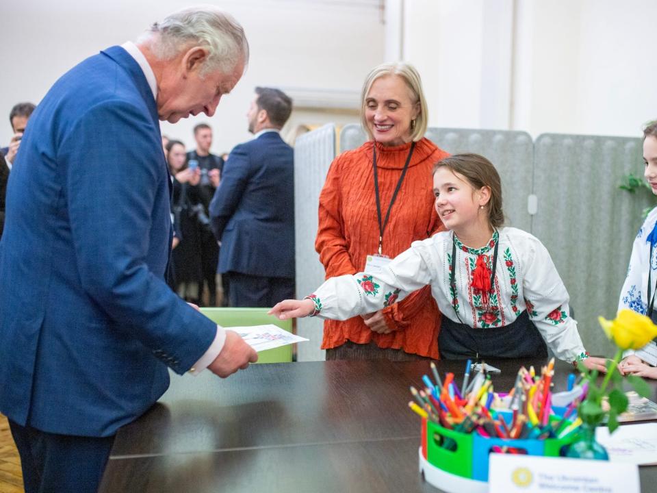 King Charles III attends the opening of the Welcome Centre at The Ukrainian Catholic Cathedral of the Holy Family in Exile on November 30, 2022.