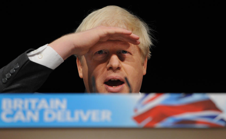 Mayor of London Boris Johnson addresses the Conservative Party conference at the International Convention Centre in Birmingham.