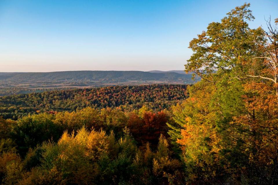 A look over the fall foliage and Penns Valley from Bell’s Majestic View in Bald Eagle State Forest on Tuesday, Oct. 11, 2022.