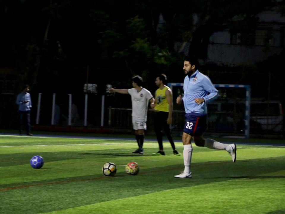 Abhishek Bachchan spotted running across the field.