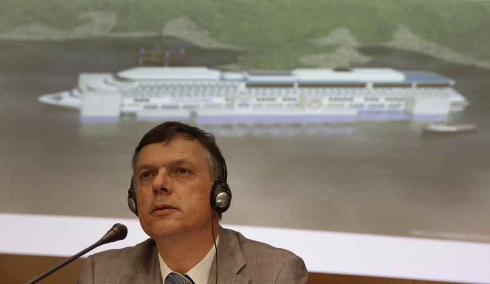 Costa Crociere CEO Michael Thamm attends a press conference to present the Costa Concordia recovery project, in Rome, Friday, Jan. 10, 2014. During a press conference in Rome on Friday, Jan. 10, 2014, officials announced the shipwrecked Costa Concordia will be removed from its watery graveyard off Tuscany in June and taken to a port to be dismantled, the final phase of an unprecedented 600 million-euro ($817 million) salvage effort. The announcement came just days before the second anniversary of the Jan. 13, 2012, grounding that killed 32 people. (AP Photo/Andrew Medichini)