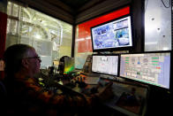 The hoist operator monitors screens at Nevada Copper's Pumpkin Hollow copper mine in Yerington, Nevada, U.S., January 10, 2019. REUTERS/Bob Strong