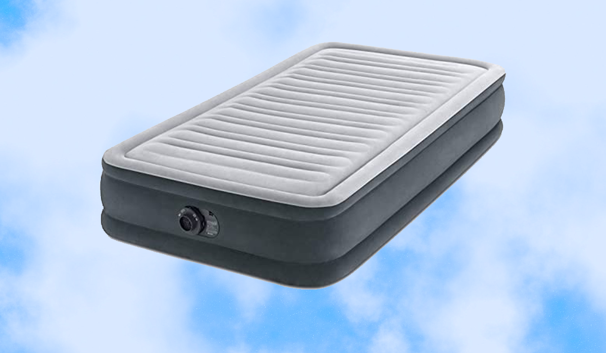 Intex Comfort Plush Mid Rise Dura-Beam Airbed and clouds 