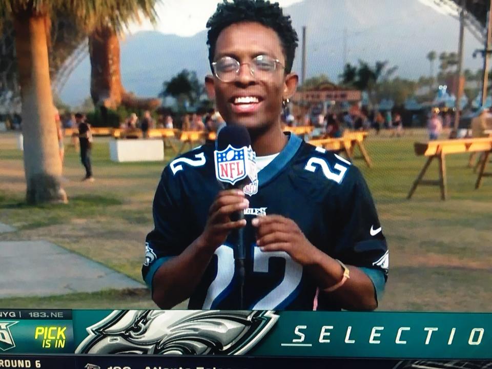 Musician Breland announced the Philadelphia Eagles fifth-round pick from the grounds at Stagecoach.