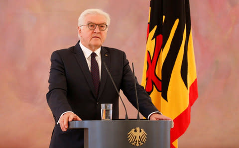 German President Frank-Walter Steinmeier gives a statement after a meeting with Chancellor Angela Merkel - Credit: REUTERS/Axel Schmidt