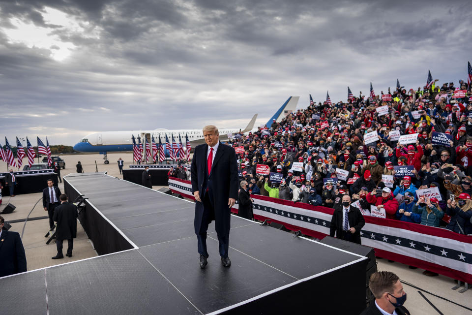 El presidente Donald Trump durante un mitin de campaña en Muskegon, Michigan el sábado 17 de octubre de 2020. (Doug Mills/The New York Times)