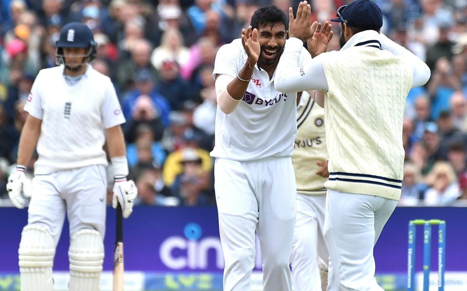 Jasprit Bumrah celebrates the wicket of Ollie Pope - AP