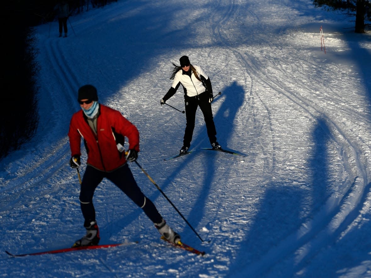 People cross-country ski along the Kìchì Sìbì Winter Trail in Ottawa on Sunday, Jan. 23, 2022, during the COVID-19 pandemic. (Justin Tang/The Canadian Press - image credit)