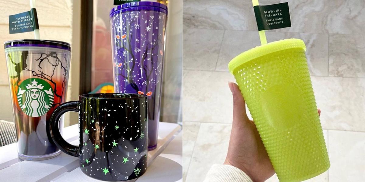 STARBUCKS TUMBLER Bling Glow in the Dark Cold Cup Halloween collection 24oz.