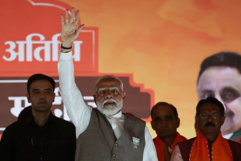 FILE PHOTO: India's PM Modi holds an election campaign rally in New Delhi