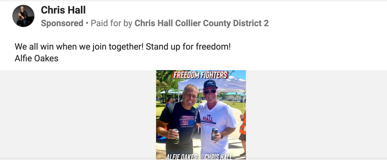 An example of a Chris Hall campaign ad found by the Florida Election Commission to have violated election code.