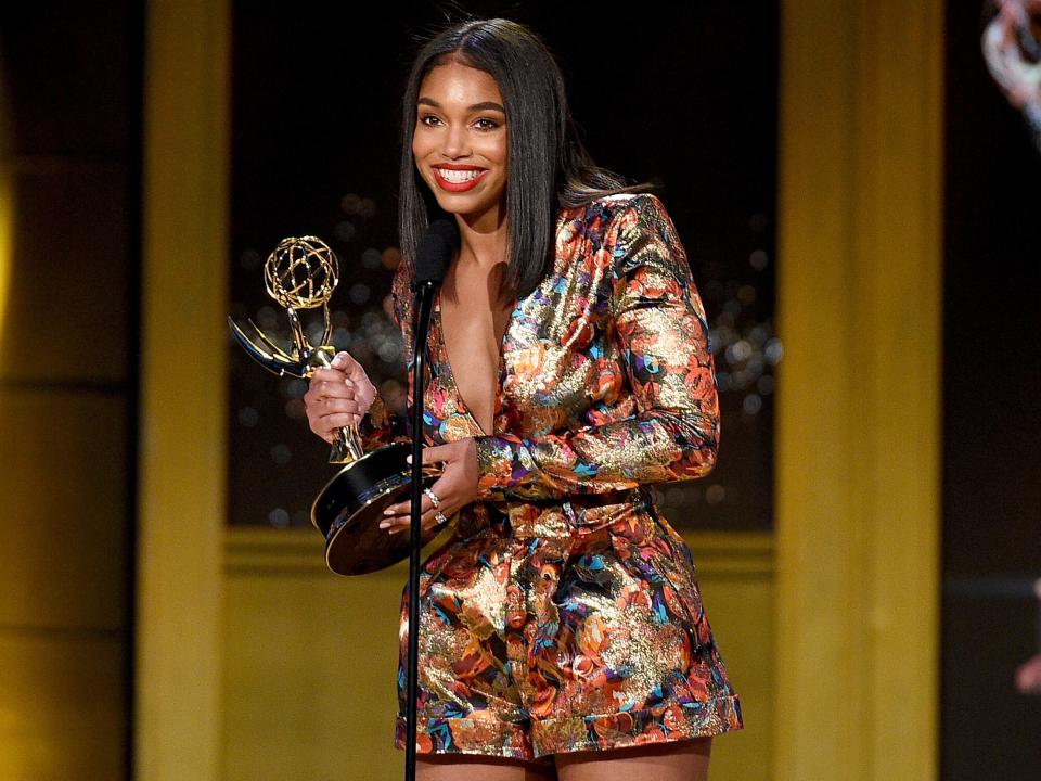 Lori Harvey accepts Outstanding Informative Talk Show Host award on behalf of Steve Harvey and 'STEVE' onstage during the 45th annual Daytime Emmy Awards at Pasadena Civic Auditorium on April 29, 2018 in Pasadena, California