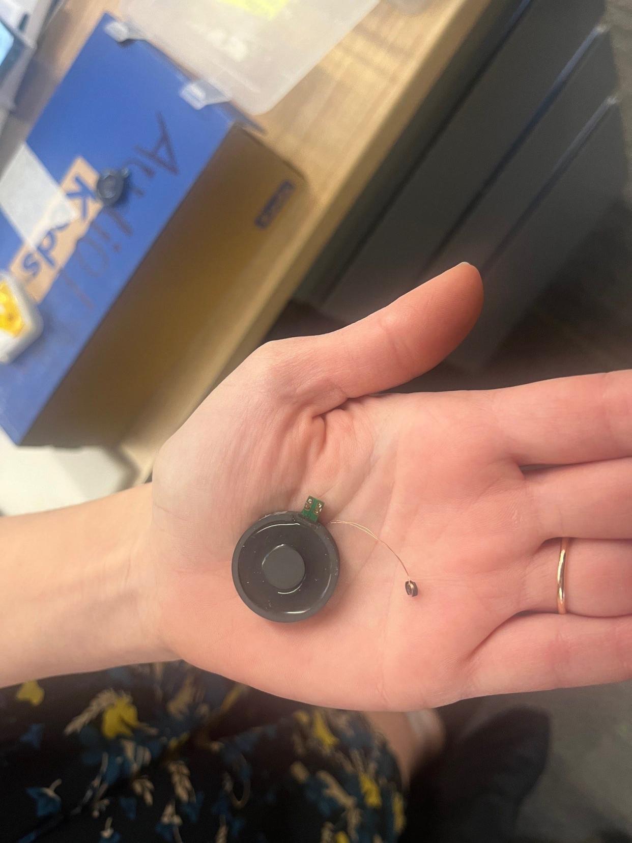 Resonant Link's smallest wireless charging system and the medical device it charges, which attaches to a person's tooth and monitors saliva for signs of disease, as seen on Jan. 31, 2024 at the company's headquarters and production facility in South Burlington.