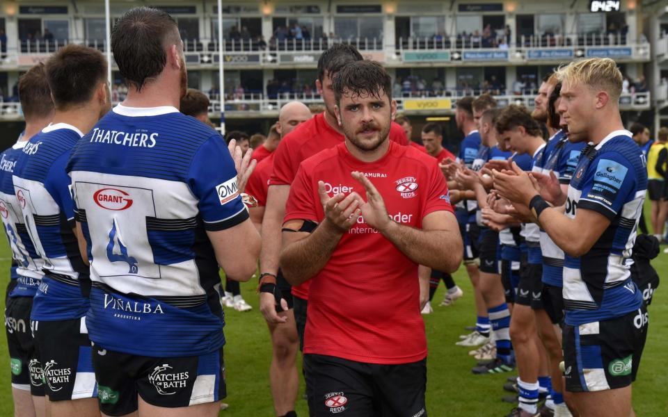 Jersey Reds players after a match against Bath - Jersey Reds to go into administration