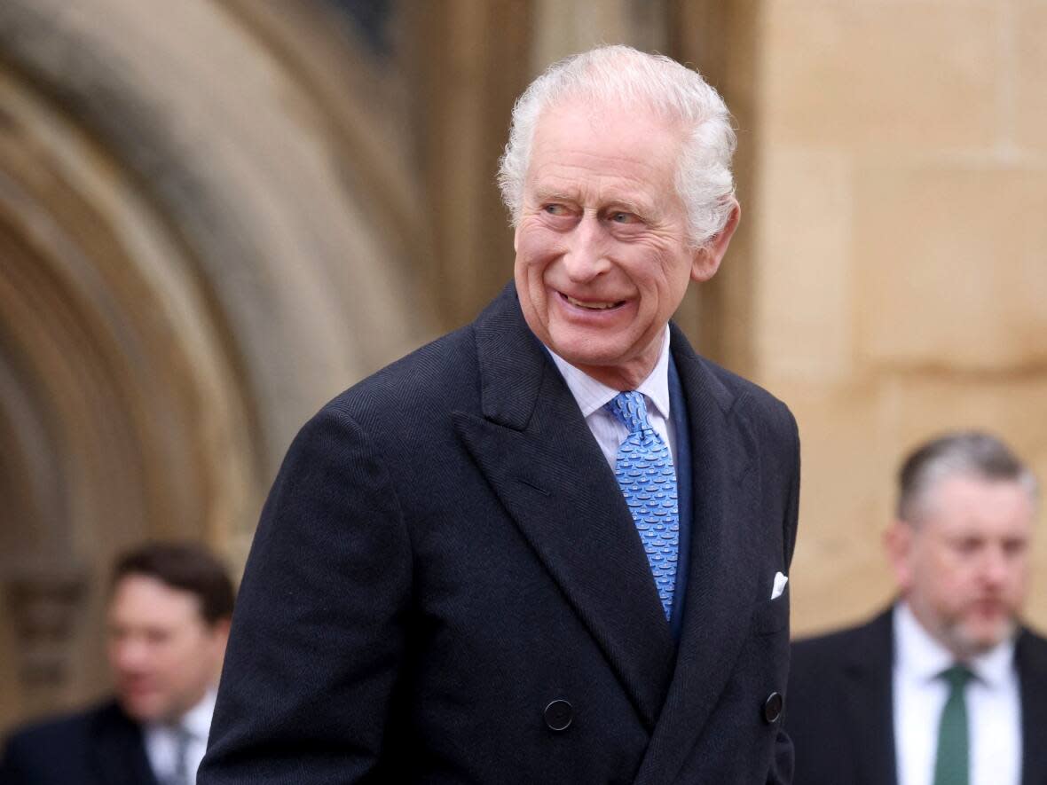 King Charles III leaves after attending the Easter Matins Service at St. George's Chapel, Windsor Castle, England on Sunday, March 31, 2024. (Hollie Adams/Pool via AP Photo - image credit)