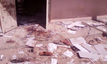 Blood stains are pictured at the site of a suicide bomber attack in Mubi in Adamawa state, in northeastern Nigeria November 21, 2017. NEMA/Handout via REUTERS