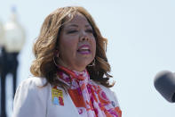 FILE - Rep. Lucy McBath, D-Ga., speaks during a rally near Capitol Hill in Washington, June 8, 2022, sponsored by Everytown for Gun Safety and its grassroots networks, Moms Demand Action and Students Demand Action. (AP Photo/Susan Walsh, File)