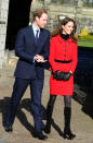 <p><b>When:</b> February 6, 2017 <b>Where:</b> <span>A visit to a London school with Prince William</span> <b>Wearing: </b>A Luisa Spagnoli red suit <b> Get the Look for Less: </b>Tahari Arthur S. Levine Splitneck Jacket and Skirt Suit Set, $84; <span>lordandtaylor.com</span></p>