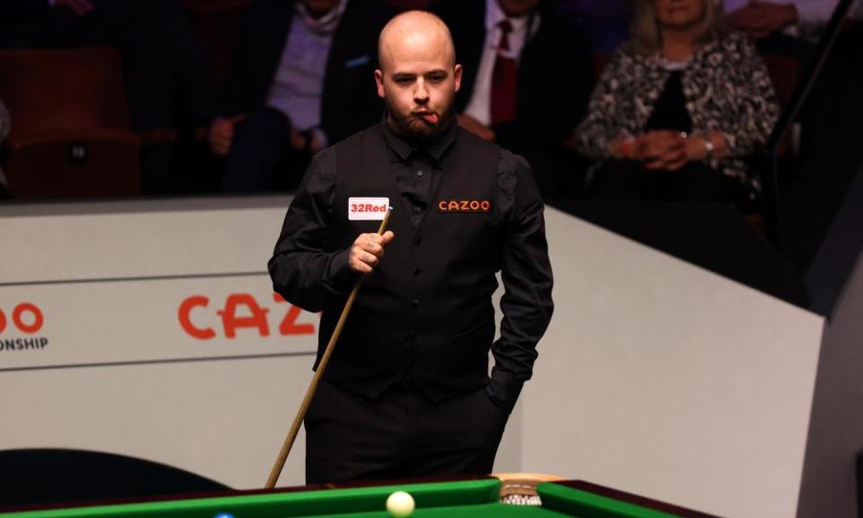 Luca Brecel of Belgium reacts during the final against Mark Selby.