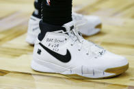 A detail of Montrezl Harrell #5 of the LA Clippers shoes memorializing former NBA player Kobe Bryant and his daughter, Gianna. (Photo by Michael Reaves/Getty Images)