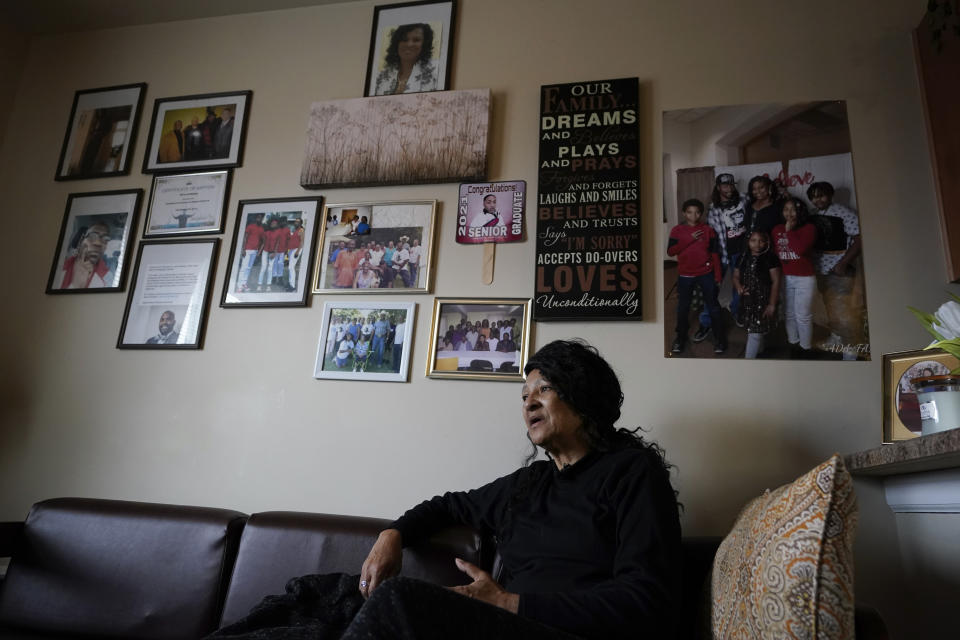 Rita Gowens speaks about her late son, Demetrio Jackson, Monday, Feb. 27, 2023, in Anderson, Ind. There are few days when she doesn’t ask, “Why did they give him an animal tranquilizer?” (AP Photo/Darron Cummings)